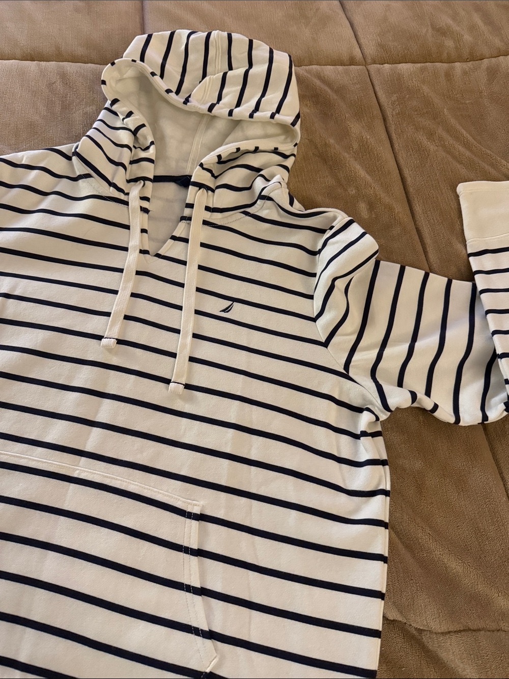 Nautica White and Navy Striped Hoodie
